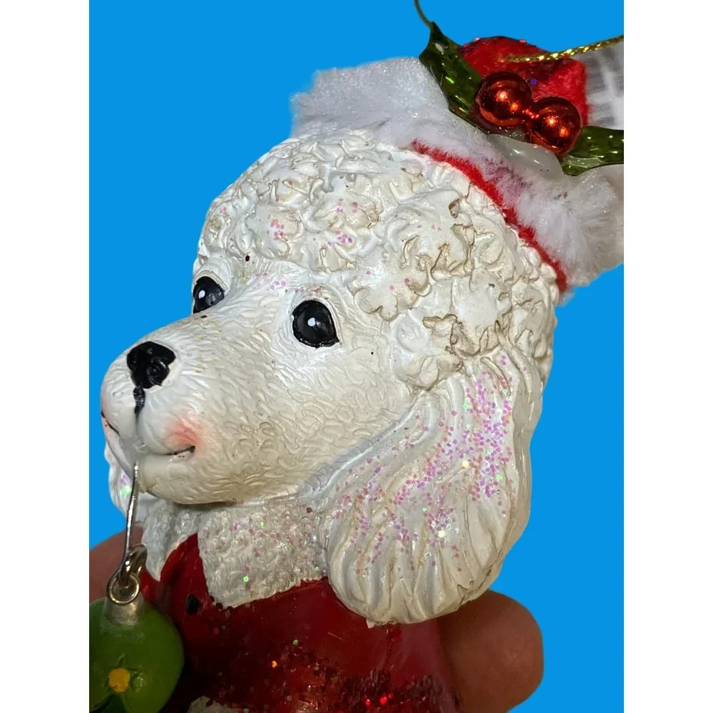 Pier 1 White Poodle Holiday Dog Resin Christmas Ornament